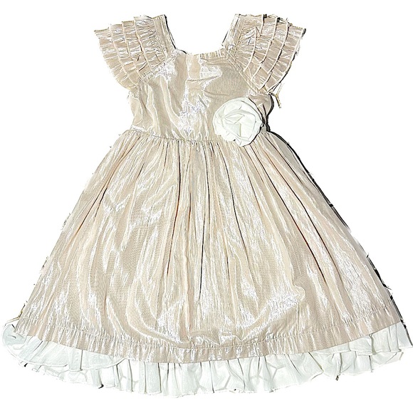 Mustard Pie Dress in Blush shiny lame’ and soft cotton ivory  Girls size 6x - Picture 1 of 9